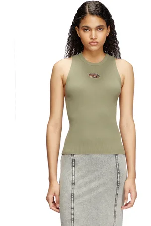 Diesel Rib-knit top with small logo plaque Tops Woman