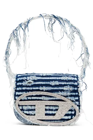 Diesel 1DR-Iconic shoulder bag in frayed denim Shoulder Bags Woman