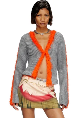 Diesel Ribbed cardigan with fuzzy trims Knitwear Woman