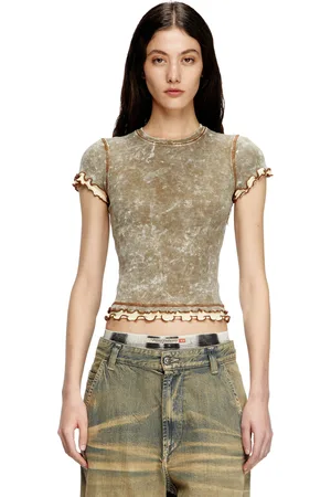Diesel Marbled T-shirt with ruffled trims T-Shirts Woman