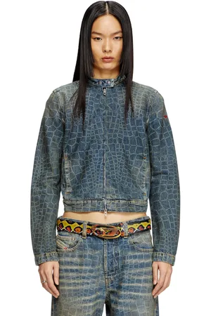 Diesel Moto jacket in snake-print denim Denim Jackets Woman