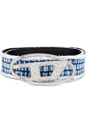 Diesel Denim and leather belt with crystal buckle Belts Woman