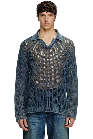 Diesel Open-knit polo jumper in denim yarn Knitwear Man