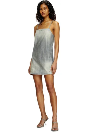 Diesel Short dress in striped indigo denim Dresses Woman