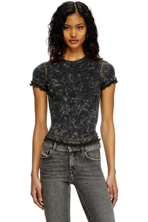 Diesel Marbled T-shirt with ruffled trims T-Shirts Woman