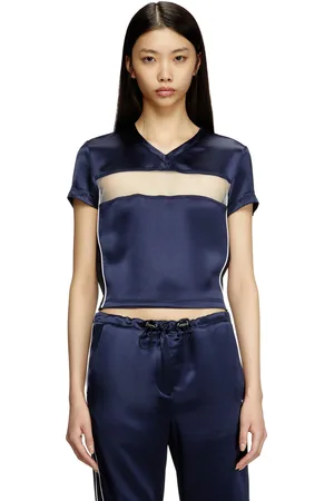Diesel Cropped T-shirt in satin, knit and tulle T-Shirts Woman