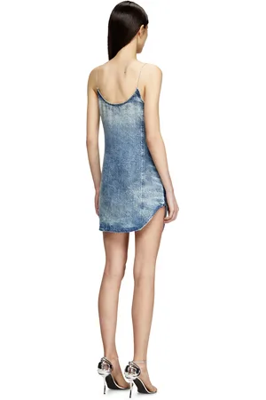 Diesel Minidress in fringed Tencel denim Dresses Woman