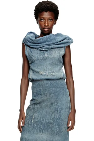 Diesel Top in ultra-destroyed jacquard denim Tops Woman