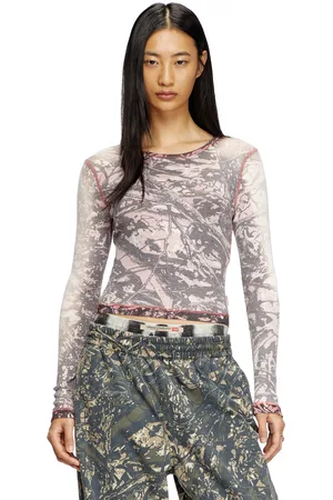 Diesel Long sleeved top with glitch camo print T-Shirts Woman