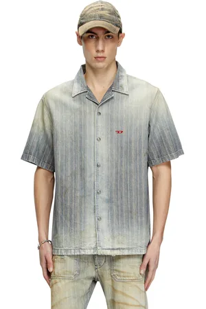 Diesel Bowling shirt in striped indigo denim Denim Shirts Man