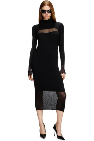 Diesel Rib-knit midi dress with sheer panels Dresses Woman