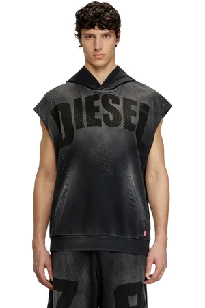 Diesel Sleeveless hoodie in mesh and jersey Sweaters Man