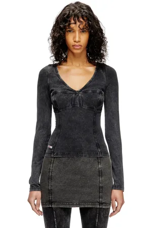 Diesel Long-sleeve top with denim effect T-Shirts Woman