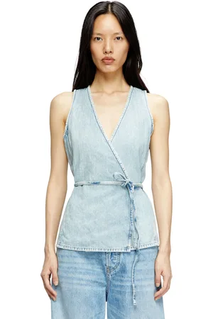Diesel Wrap top in herringbone denim Tops Woman