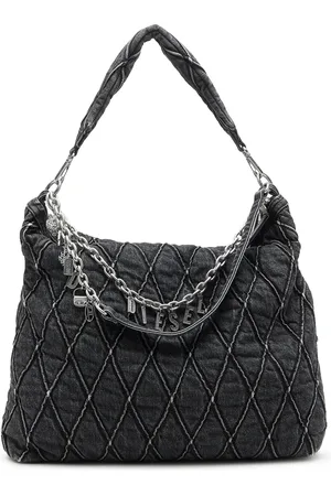 Diesel Quilted-denim hobo bag with chain charms Shoulder Bags Woman