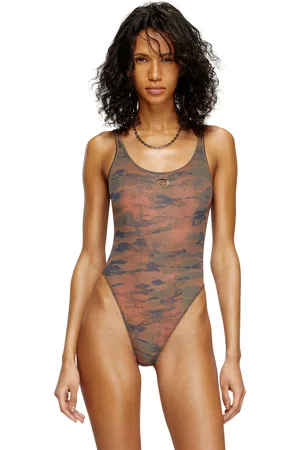 Diesel Camo swimsuit with cut-out logo Swimsuits Woman