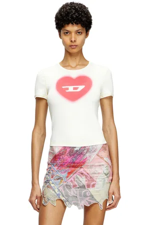 Diesel Ribbed T-shirt with watercolour heart D T-Shirts Woman