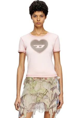 Diesel Ribbed T-shirt with watercolour heart D T-Shirts Woman
