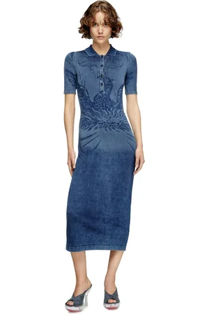 Diesel Polo midi dress in denim-effect knit Dresses Woman