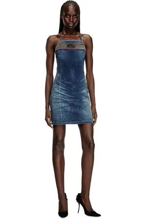 Diesel Short dress in stretch bicolour denim Dresses Woman