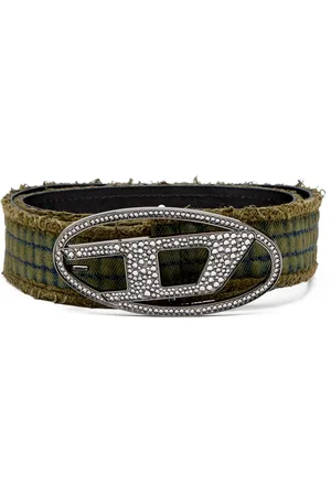 Diesel Denim and leather belt with crystal buckle Belts Woman