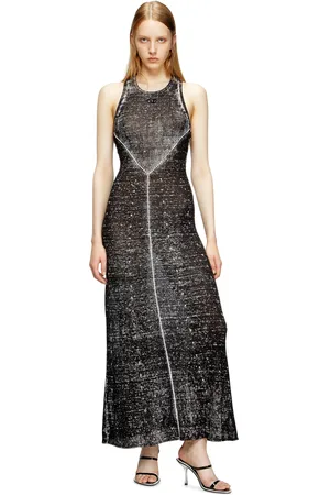 Diesel Linen-knit dress with cut-out logo Dresses Woman