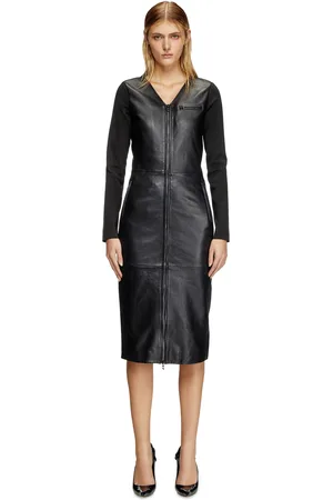 Diesel Dress in leather and stretch knit Dresses Woman