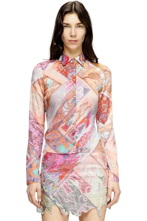 Diesel Stretch-viscose shirt with Heraldic print Shirts Woman