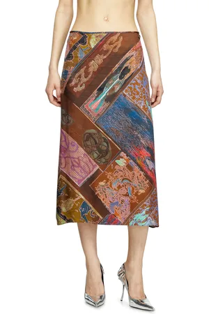 Diesel Viscose midi skirt with Heraldic print Skirts Woman