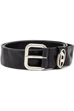 Diesel Logo-plaque wrinkled leather belt Belts Unisex