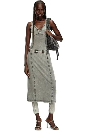 Diesel Sleeveless midi dress with denim effect Dresses Woman