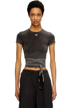 Diesel Denim-look T-shirt with wrap ties T-Shirts Woman