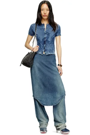 Diesel Mini bucket bag in treated quilted denim Shoulder Bags Woman
