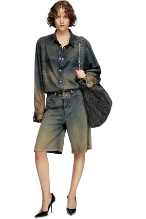 Diesel Large hobo in treated quilted denim Shoulder Bags Woman