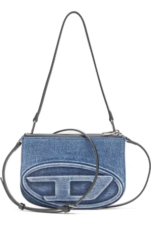 Diesel Double-pouch shoulder bag in solarised denim Shoulder Bags Woman