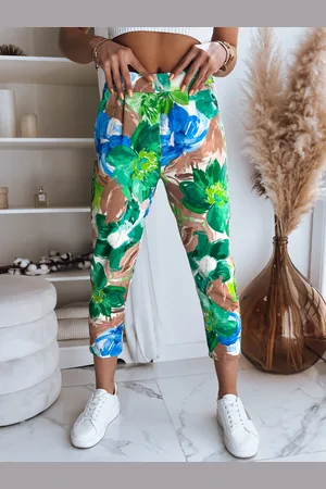 D-Street Spodnie damskie FLOWER GARDEN zielone UY1482