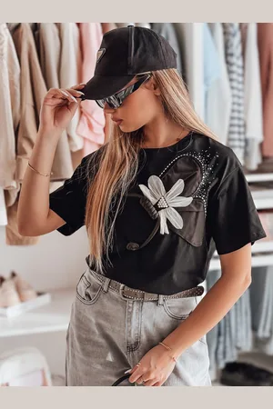 D-Street T-shirt damski oversize z efektem 3D PETALOVE czarny RY2717