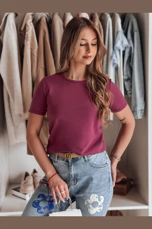 D-Street T-shirt damski basic lekko oversize BASICWIN fioletowa RY2721