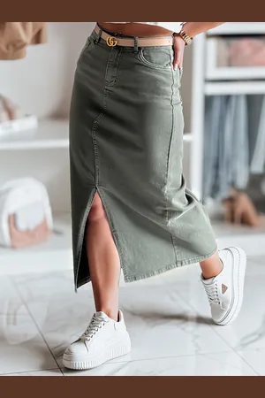D-Street Spódnica jeansowa maxi z rozcięciem MIDIWAY zielona CY0489