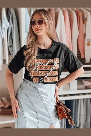 D-Street T-shirt damski oversize w serduszka LOVERS czarna RY2715