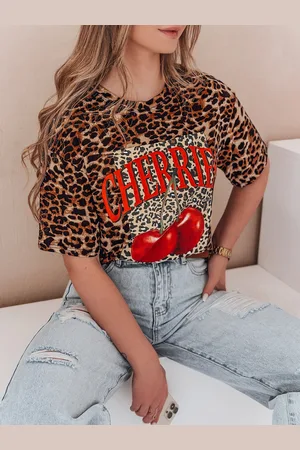 D-Street T-shirt damskie oversize w cętki ZESTSTYLE beżowy RY2841