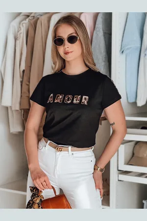 D-Street T-shirt damskie z haftem AMOROSA czarny RY2855