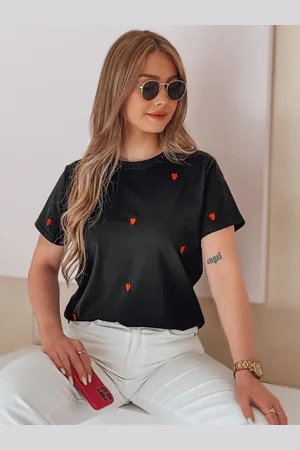 D-Street T-shirt damski oversize w serca ROMAFINA czarny RY2890