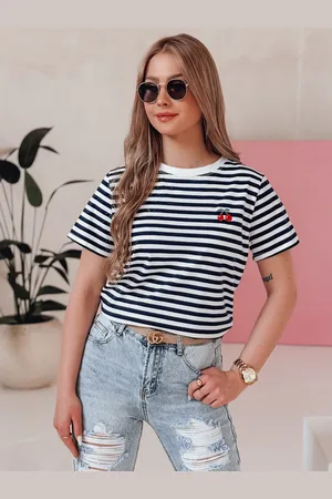 D-Street T-shirt damski w paski MARINESSI granatowy RY2896