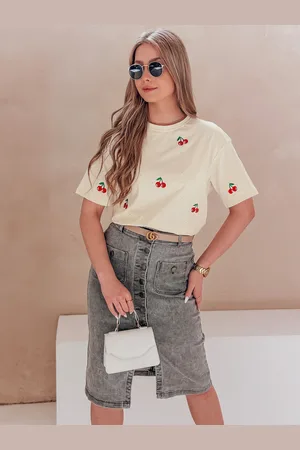 D-Street T-shirt damski w wiśnie FRUTTIKA żółty RY2893