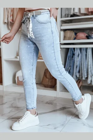 D-Street Spodnie damskie jeansowe slim fit w serca z paskiem SPARKYS niebieskie UY2425
