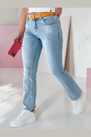 D-Street Spodnie damskie jeansowe straight leg z paskiem TENDJEN niebieskie UY2497