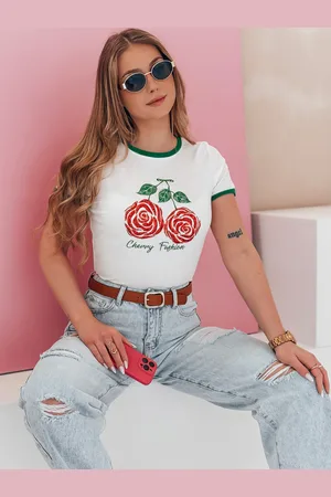 D-Street T-shirt damski z cekinami ROSAWIS biały RY2845