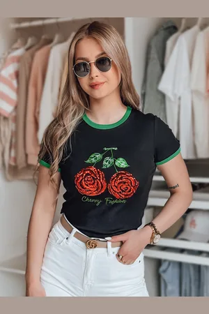 D-Street T-shirt damski z cekinami ROSAWIS czarny RY2846