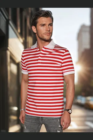D-Street Koszulka męska polo w paski biała PX0643
